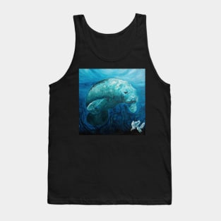 Sacred Cow - Manatee Crystal Sea Animal Creature Painting Hand-Signed Print Wall Art Handmade Home Decor Tank Top